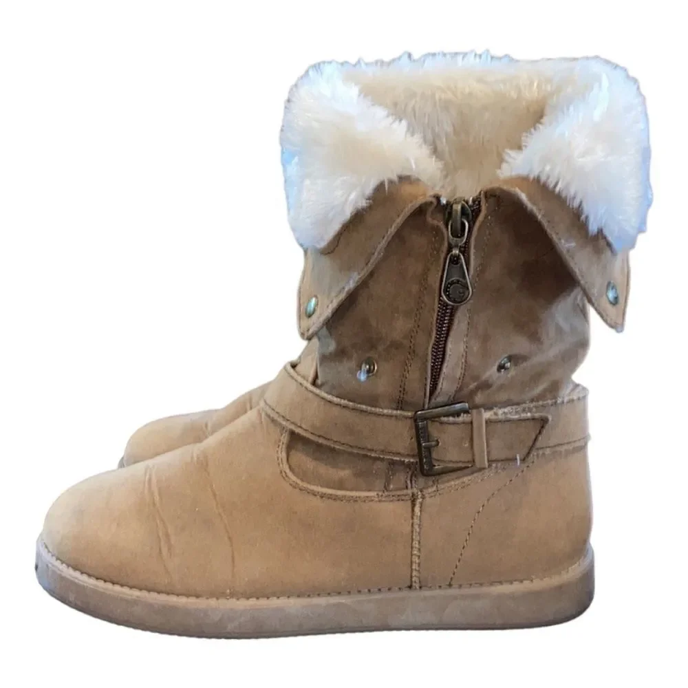G by Guess Faux Fur and Leather Ankle Boots Size 7.5